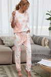 Tie-Dye Tee and Drawstring Waist Joggers Lounge Set Peach Loungewear Sets - Tophatter Daily Deals