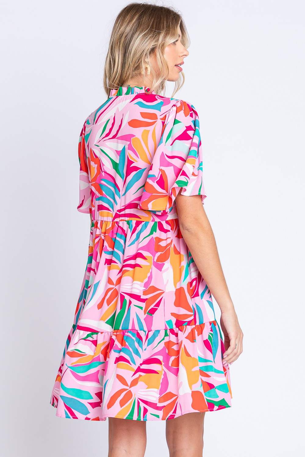 GeeGee Printed Short Sleeve Ruffle Hem Dress Casual Dresses - Tophatter Daily Deals