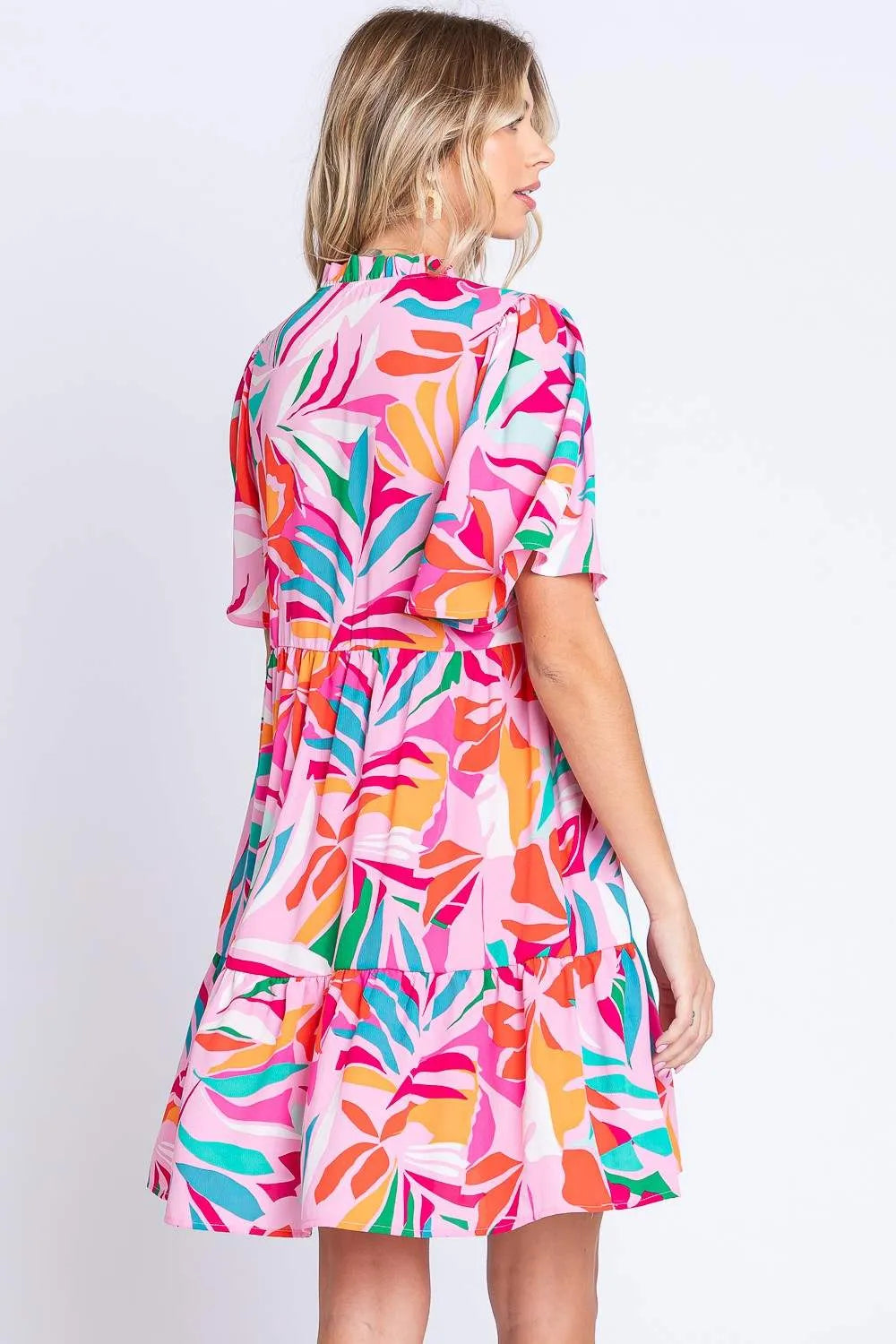 GeeGee Printed Short Sleeve Ruffle Hem Dress Casual Dresses - Tophatter Daily Deals