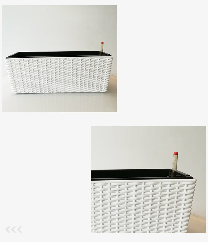 Balcony Rattan Long Flower Pot Automatic Water Feeding Lazy Flower Pot Large Planting Basin 0 - Tophatter Daily Deals