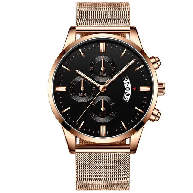 Mens Business Luxury Watches For Men Mesh Band Quartz Watch Rose Gold Black Watches - Tophatter Daily Deals
