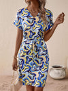 Tied Printed V-Neck Short Sleeve Dress Casual Dresses - Tophatter Daily Deals