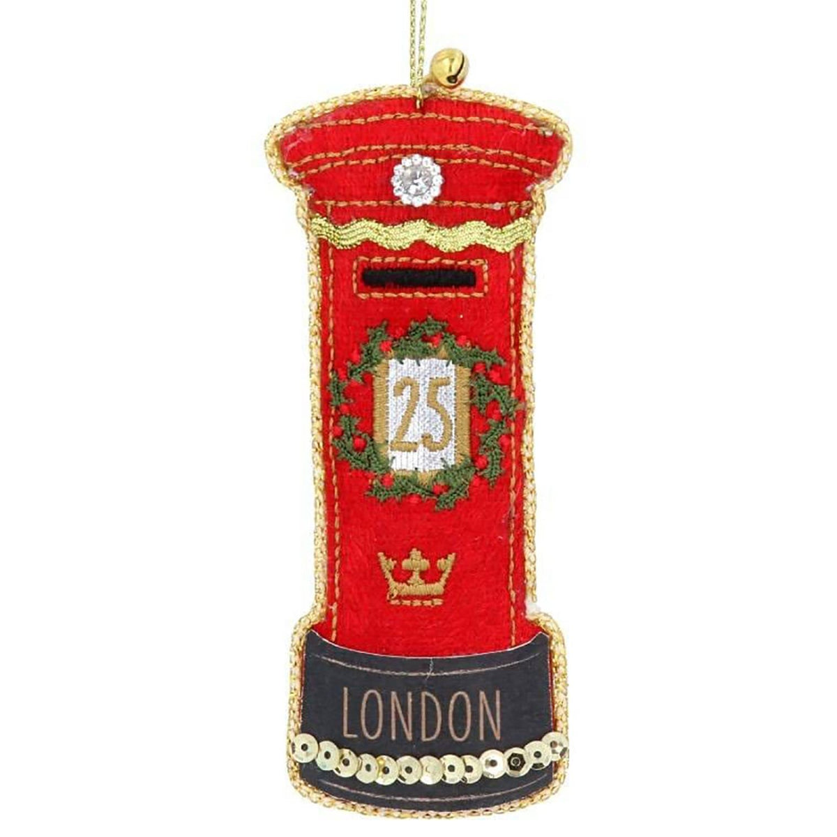 London Postbox Bauble | Luxury Fabric Christmas Tree Hanging Ornament - 11cm Baubles - Tophatter Daily Deals