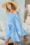 BiBi Smocked Ruffled Front Tie Mini Dress Casual Dresses - Tophatter Daily Deals