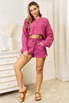 Basic Bae Buttoned Long Sleeve Top and Shorts Set Loungewear Sets - Tophatter Daily Deals