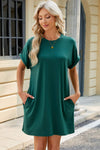 Round Neck Rolled Short Sleeve Tee Dress Casual Dresses - Tophatter Daily Deals