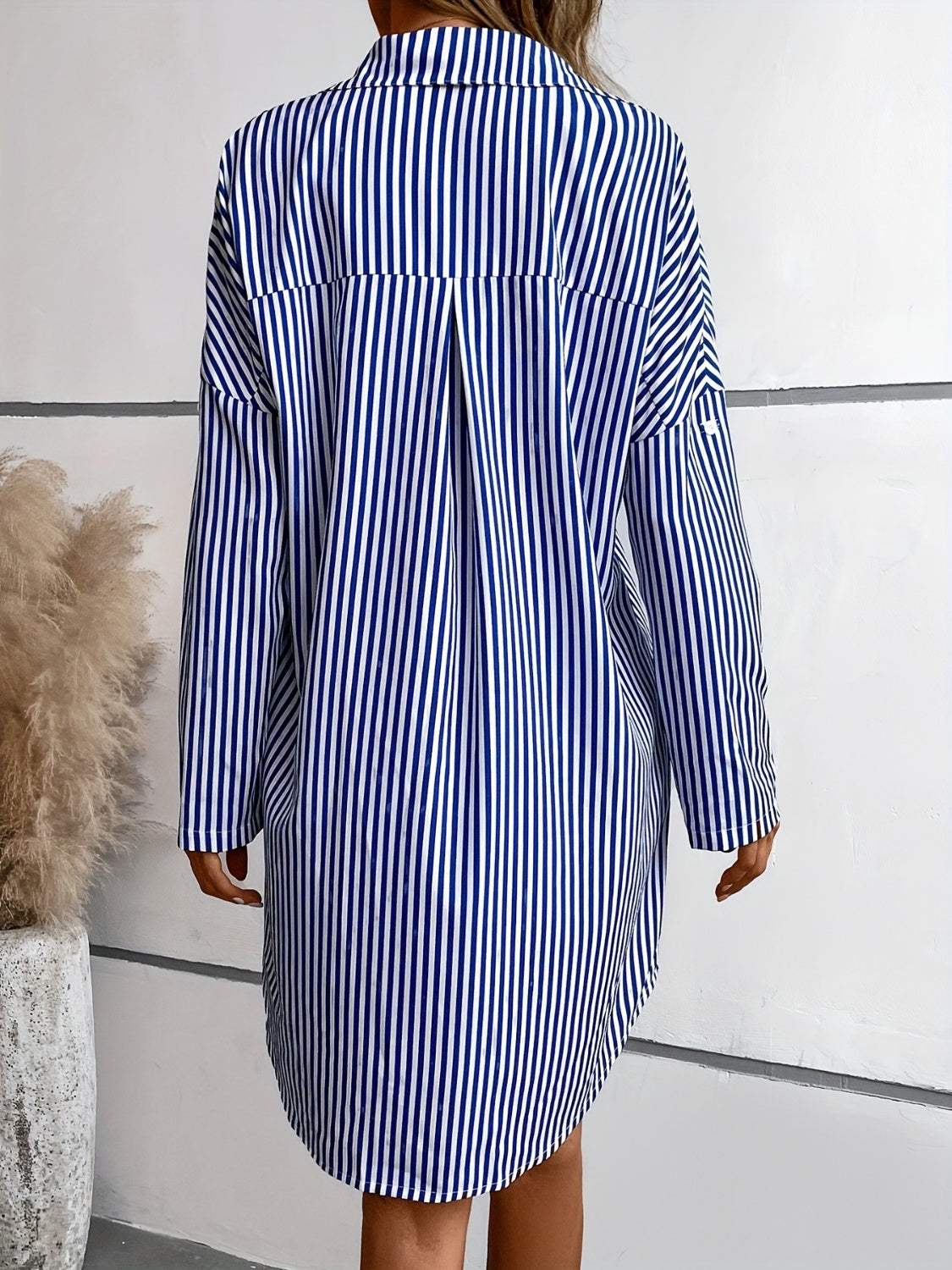 Striped Button Up Long Sleeve Mini Shirt Dress Casual Dresses - Tophatter Daily Deals