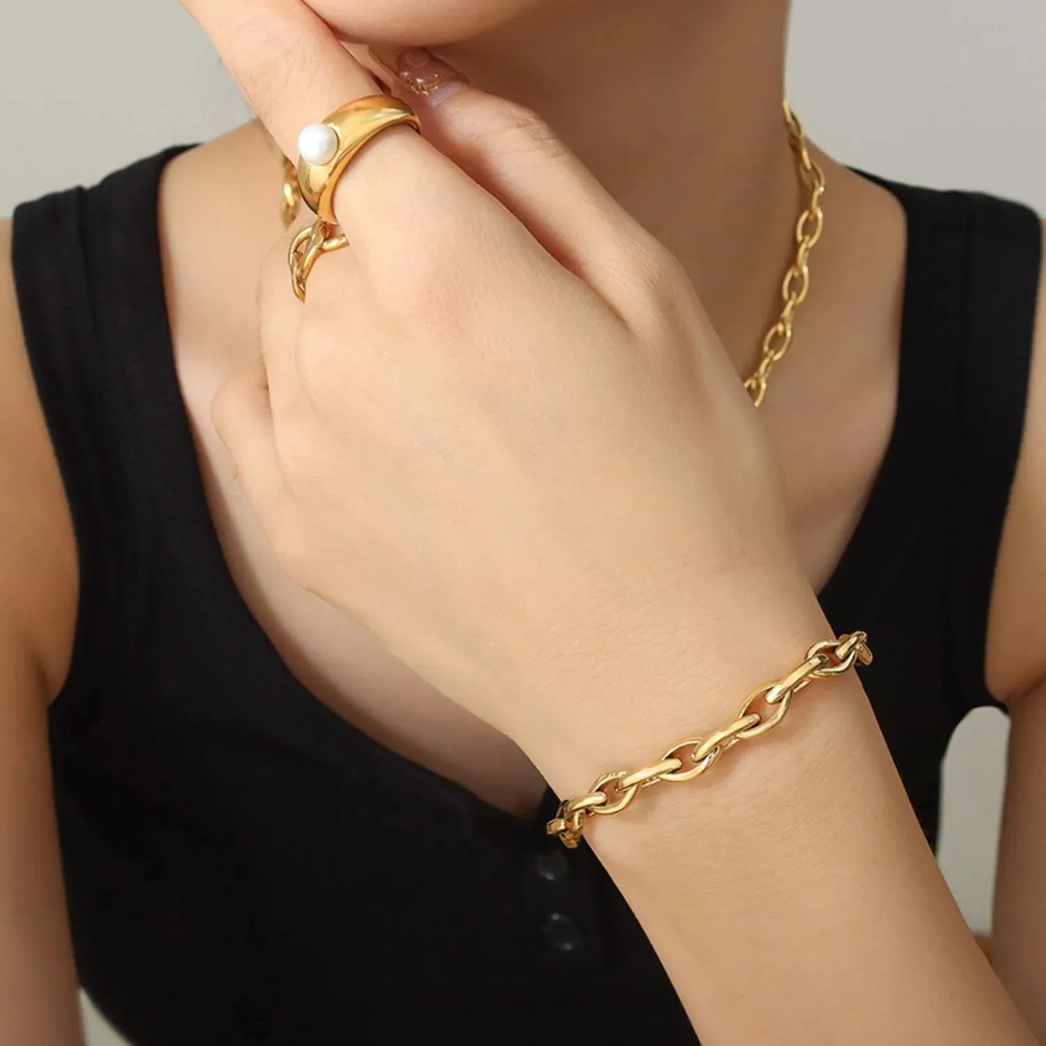 Titanium Steel Chain Bracelet Gold One Size Bracelets - Tophatter Daily Deals