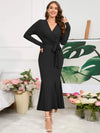 Surplice Neck Tie Waist Dress Black Casual Dresses - Tophatter Daily Deals