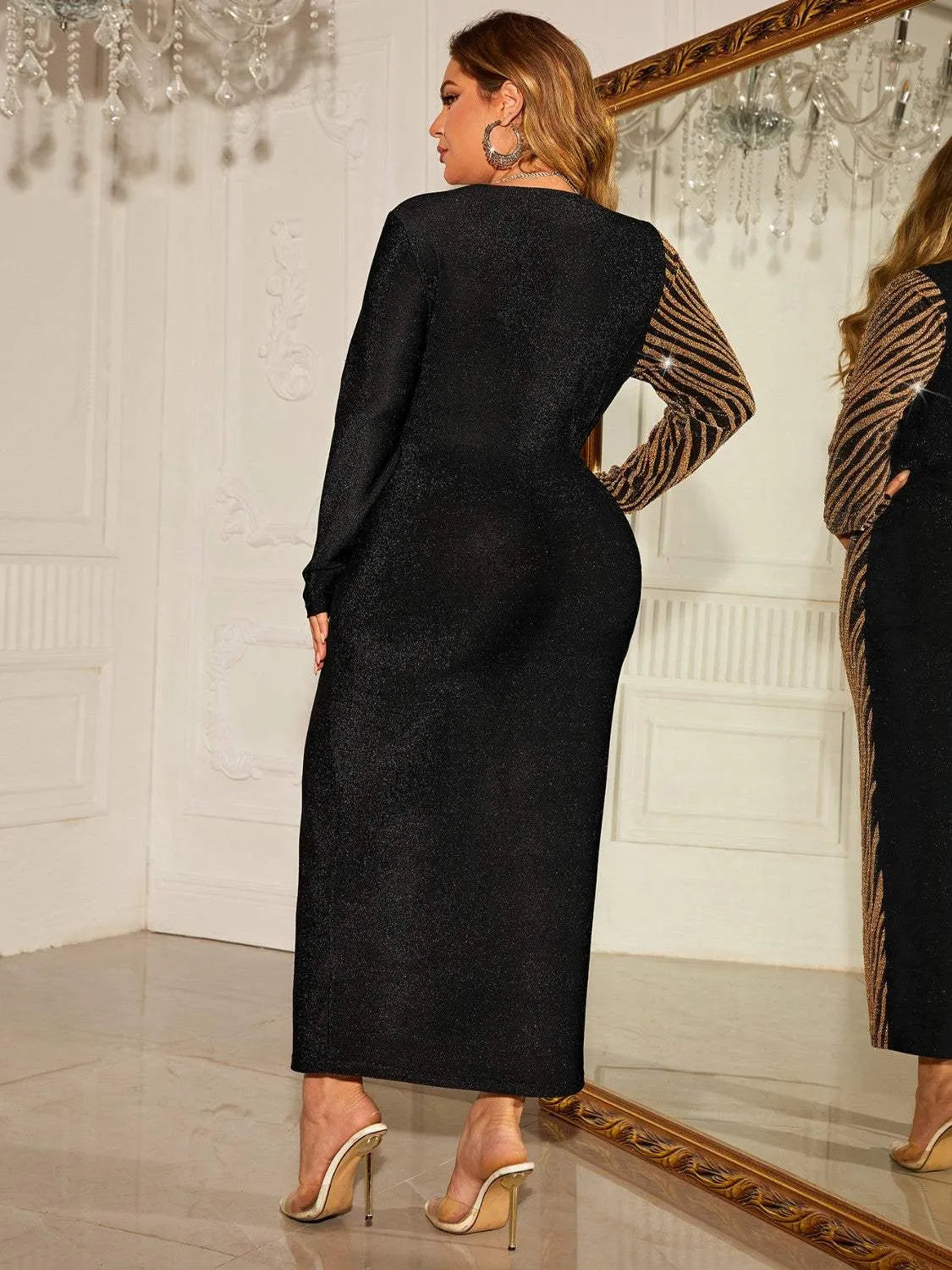 Plus Size Contrast V-Neck Slit Dress Cocktail Dresses - Tophatter Daily Deals