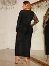 Plus Size Contrast V-Neck Slit Dress Cocktail Dresses - Tophatter Daily Deals
