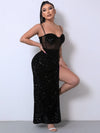 Sequin Spliced Mesh Adjustable Strap Dress Cocktail Dresses - Tophatter Daily Deals