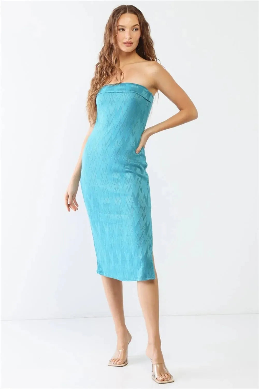 Le Lis Geometric Print Strapless Side Slit Dress Casual Dresses - Tophatter Daily Deals