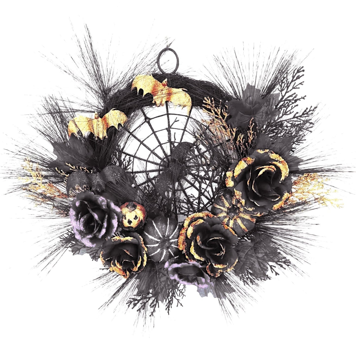 Halloween Wreath Spider Web Pumpkin Flowers Front Door Halloween - Tophatter Daily Deals