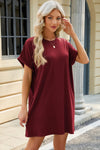 Round Neck Rolled Short Sleeve Tee Dress Casual Dresses - Tophatter Daily Deals