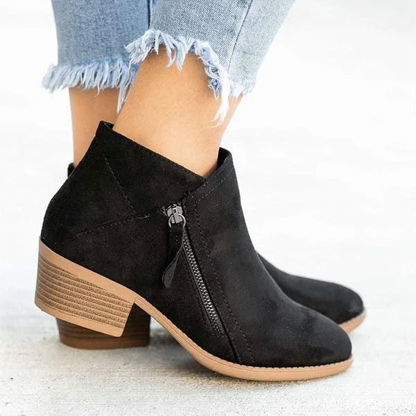 Supportive Women’s Ankle Boots - Side Zip, Suede, Casual Black - Tophatter Daily Deals