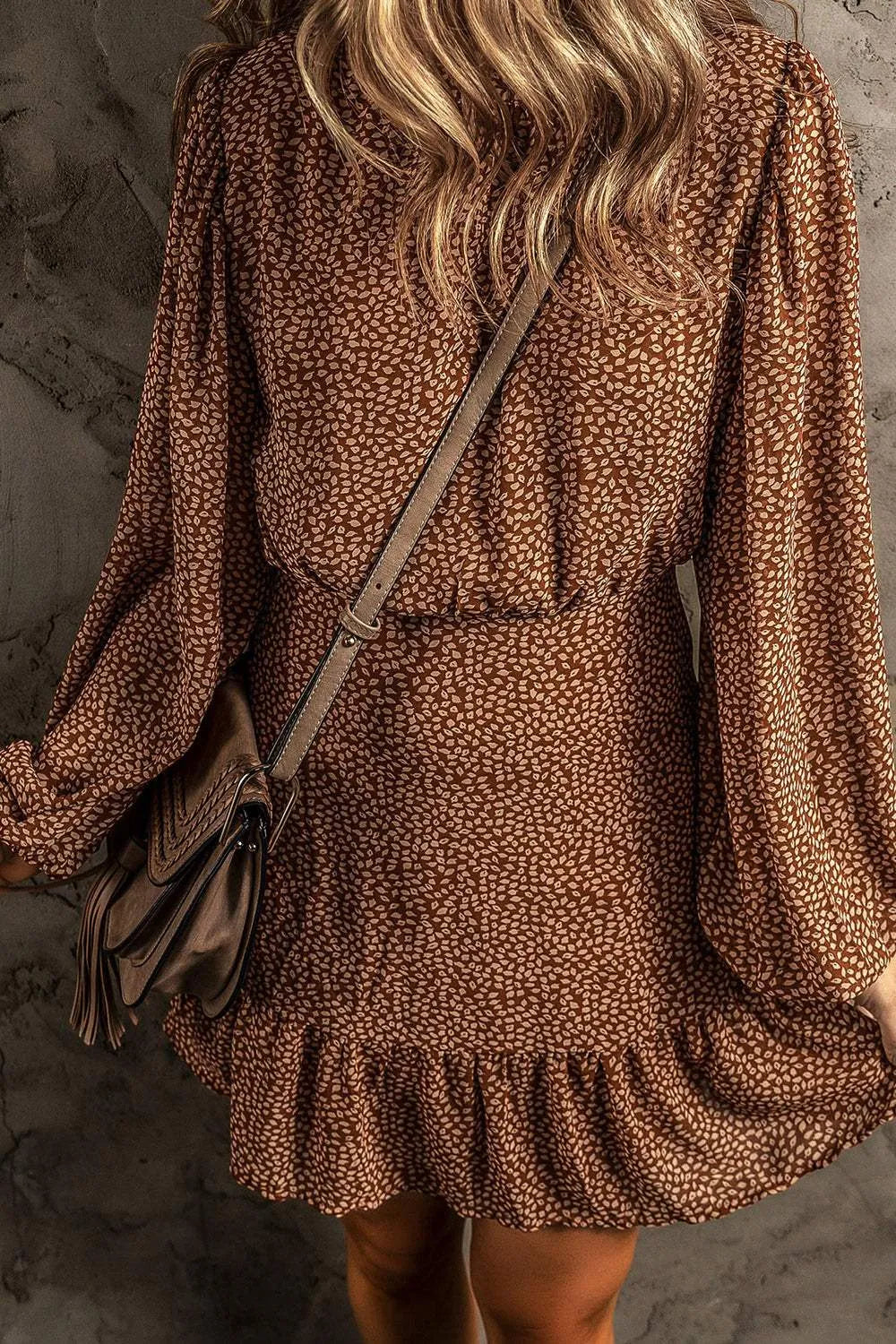 Printed Ruffle Hem Long Sleeve Dress Casual Dresses - Tophatter Daily Deals