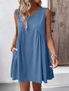 Ruched V-Neck Sleeveless Mini Dress Dusty Blue Casual Dresses - Tophatter Daily Deals