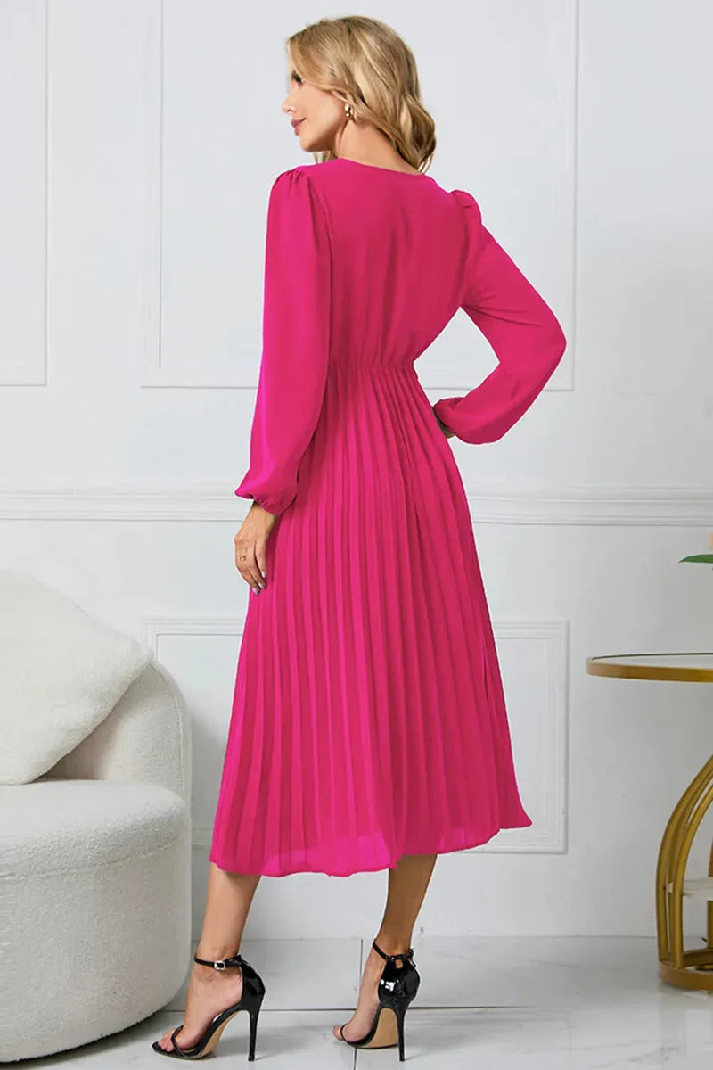 V-Neck Long Sleeve Tie Waist Midi Dress Casual Dresses - Tophatter Daily Deals