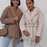 Warm Womens Coat - Quilted Sherpa Lapel, Belted Winter 3D Changing Face Moving Picture Frame - Tophatter Daily Deals
