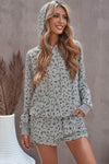 Animal Print Drawstring Detail Hoodie and Shorts Lounge Set Loungewear Sets - Tophatter Daily Deals