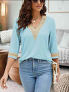 V-Neck Eyelet Blouse Mint Blue Blouses - Tophatter Daily Deals