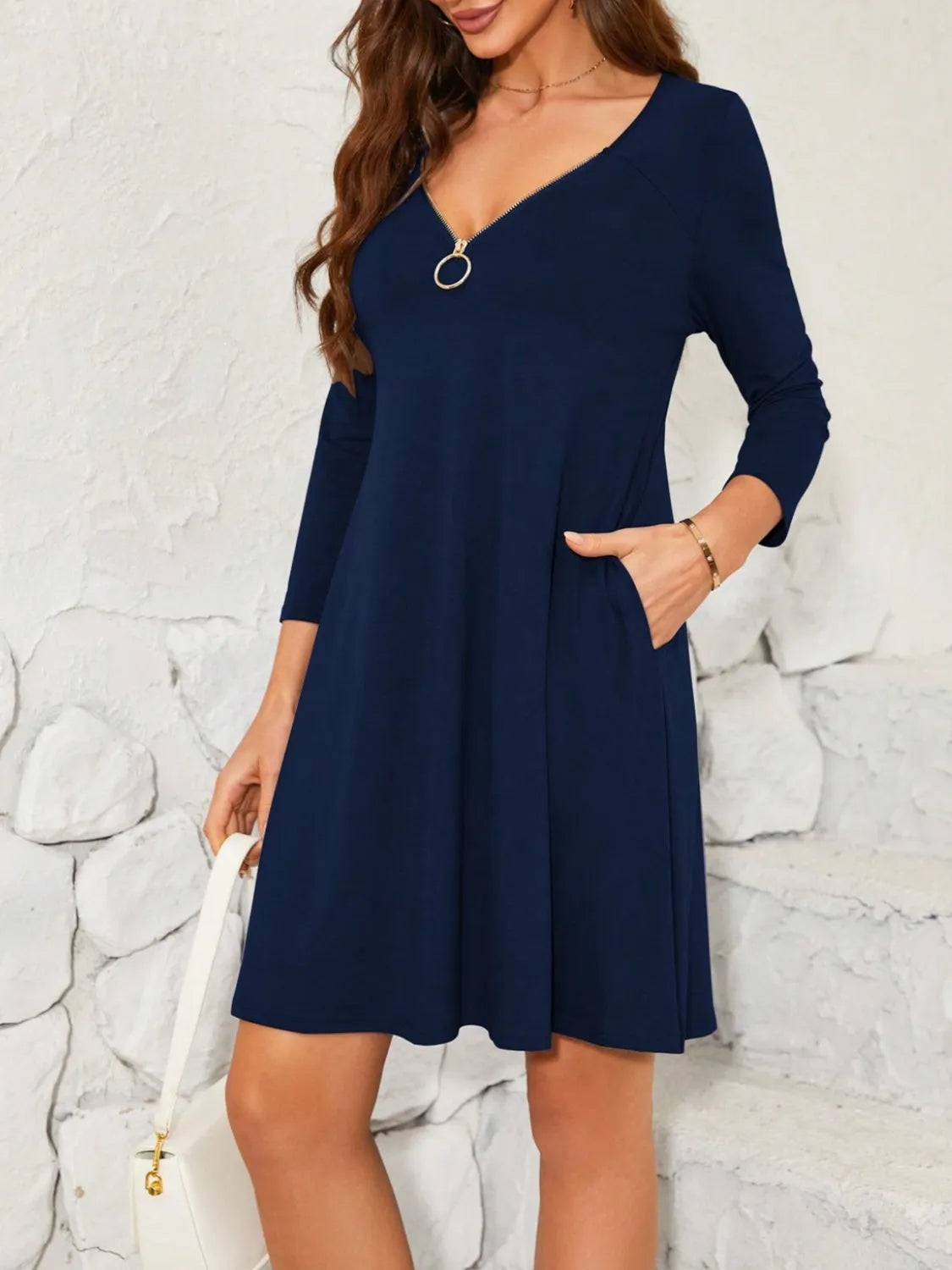 Quarter Zip Long Sleeve Dress Casual Dresses - Tophatter Daily Deals