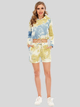 Tie-Dye Drawstring Hooded Top and Shorts Set Pastel Blue Loungewear Sets - Tophatter Daily Deals