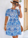 Printed Round Neck Puff Sleeve Mini Dress Casual Dresses - Tophatter Daily Deals