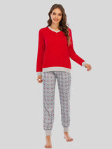 Long Sleeve Top and Polka Dot Pants Set Deep Red Loungewear Sets - Tophatter Daily Deals