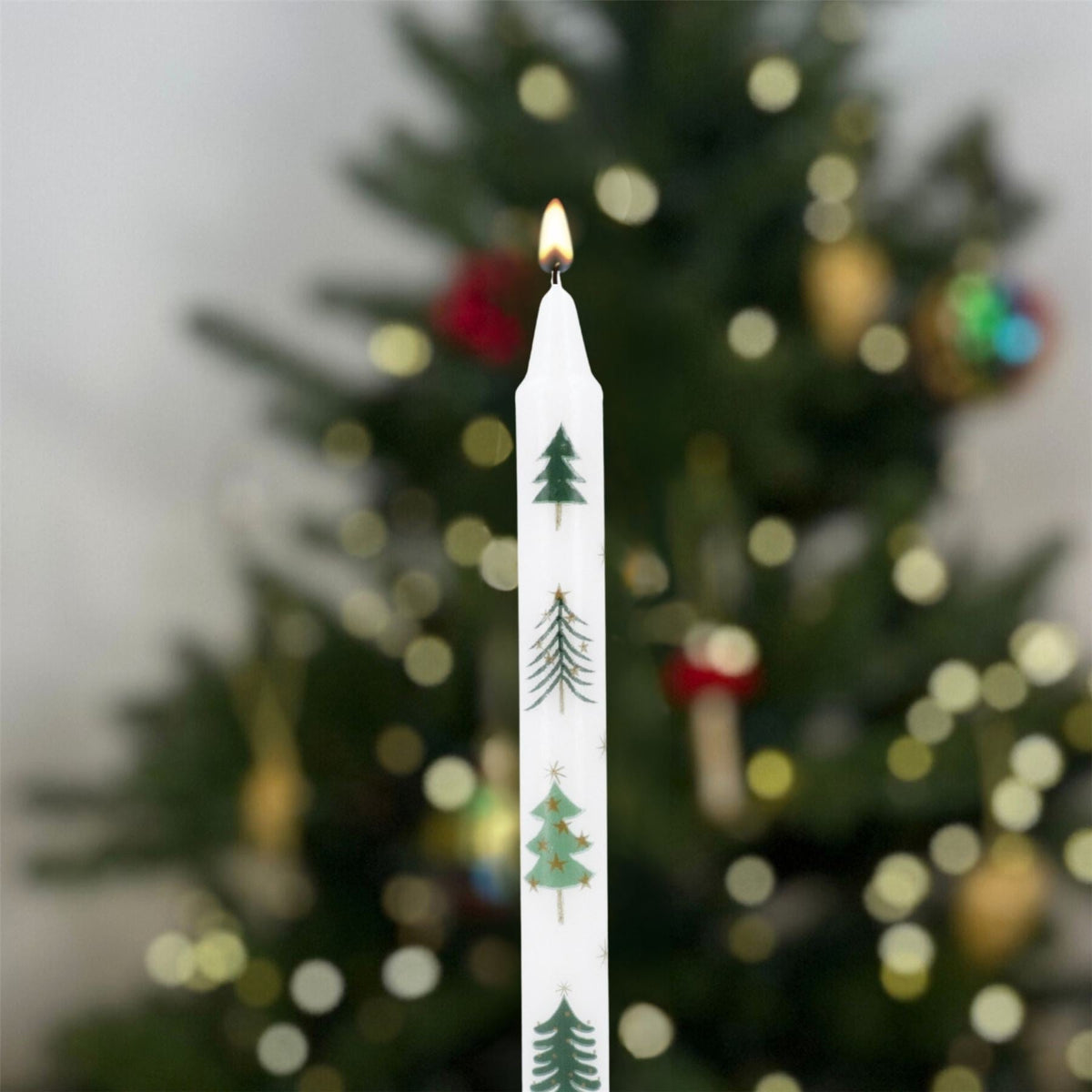 Christmas Tree Dinner Candle | Tall Unscented Taper Christmas Candle - 23cm Candle - Tophatter Daily Deals