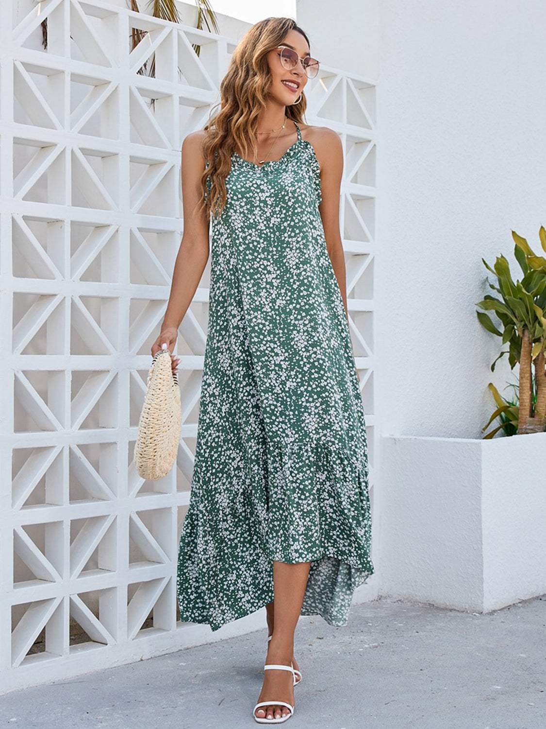 Ditsy Floral Scoop Neck Midi Cami Dress Casual Dresses - Tophatter Daily Deals