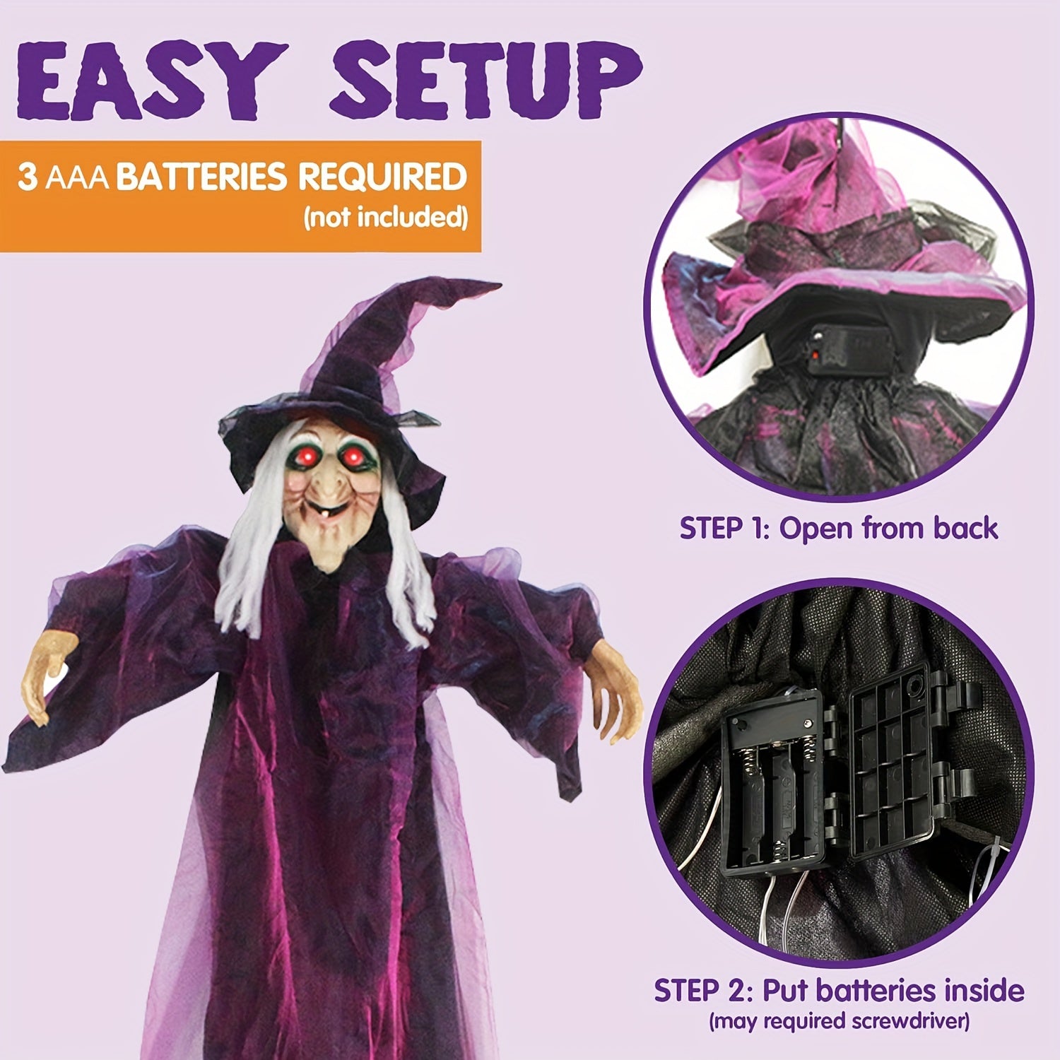 Animated Hanging Witch with Light-Up Eyes Halloween - Tophatter Daily Deals