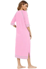 Zip Up Slit Round Neck Night Dress with Pockets Sleep Dresses - Tophatter Daily Deals