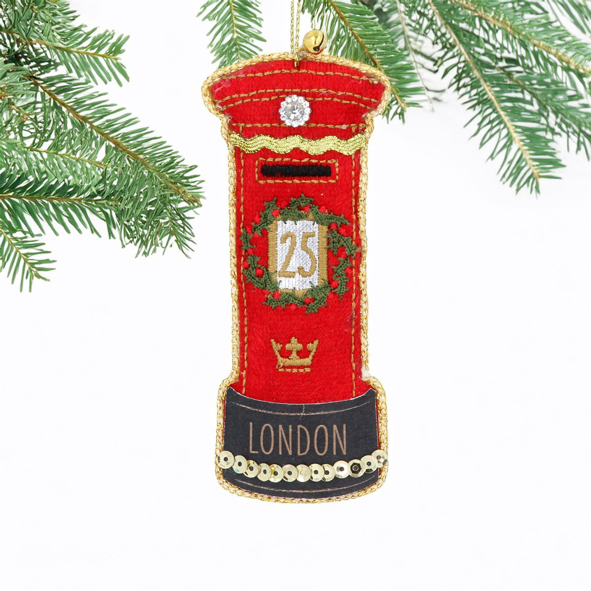 London Postbox Bauble | Luxury Fabric Christmas Tree Hanging Ornament - 11cm Baubles - Tophatter Daily Deals