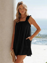 Full Size Frill Pocketed Square Neck Wide Strap Dress Casual Dresses - Tophatter Daily Deals