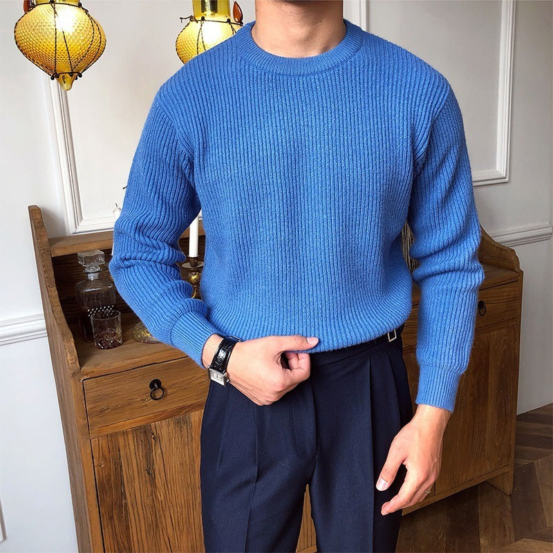 Warm Relaxed Men's Crew Neck Sweater - Ribbed Knit, Wool Blue 3D Changing Face Moving Picture Frame - Tophatter Daily Deals