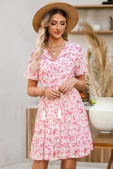 Tie Neck Tiered Mini Dress Carnation Pink Casual Dresses - Tophatter Daily Deals