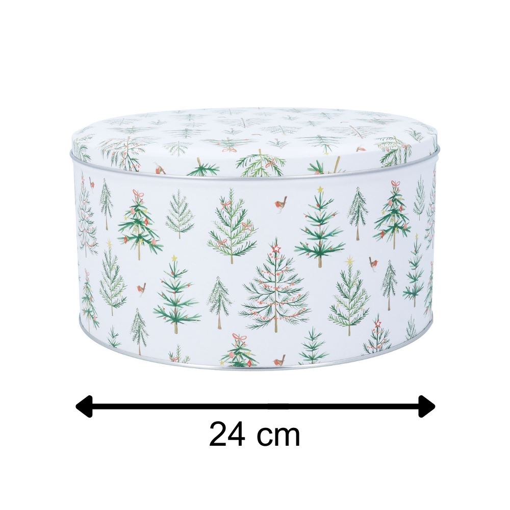 Christmas Trees Cake Tin | Round Metal Storage Tin for Seasonal Bakes 24 x 12cm Tin - Tophatter Daily Deals