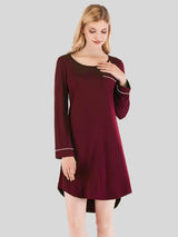 Round Neck Night Dress with Pocket Wine Sleep Dresses - Tophatter Daily Deals