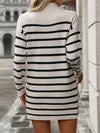 Striped Mock Neck Long Sleeve Mini Dress Casual Dresses - Tophatter Daily Deals