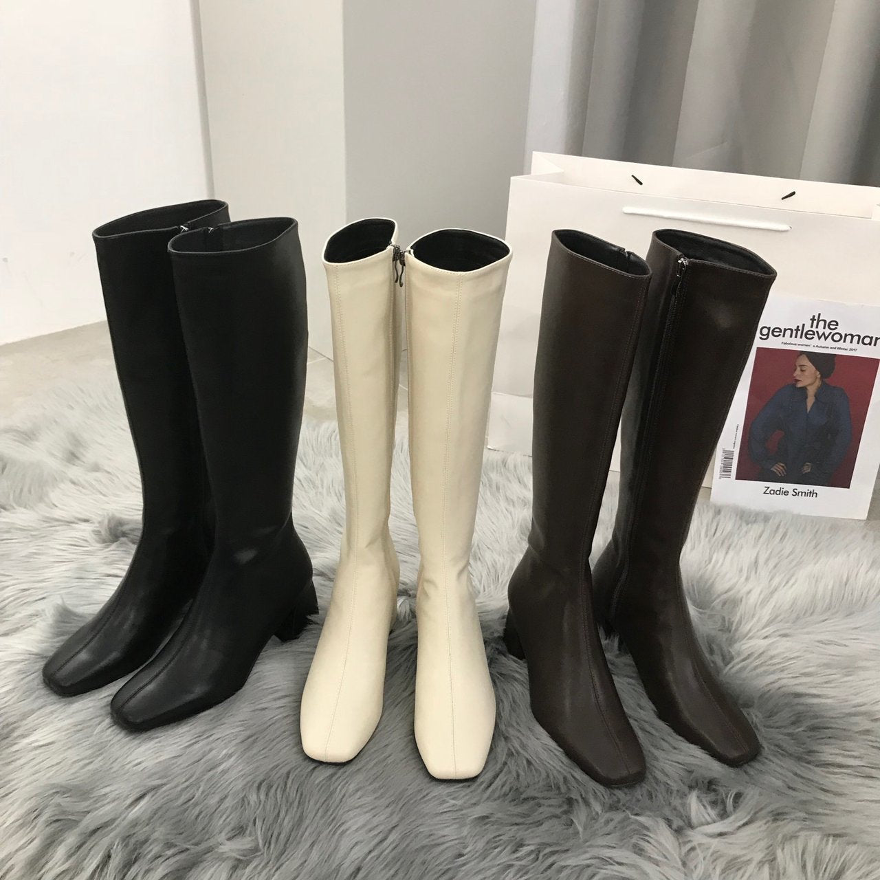 But Women's Knee Side Zipper Square Toe Boots 0 - Tophatter Daily Deals