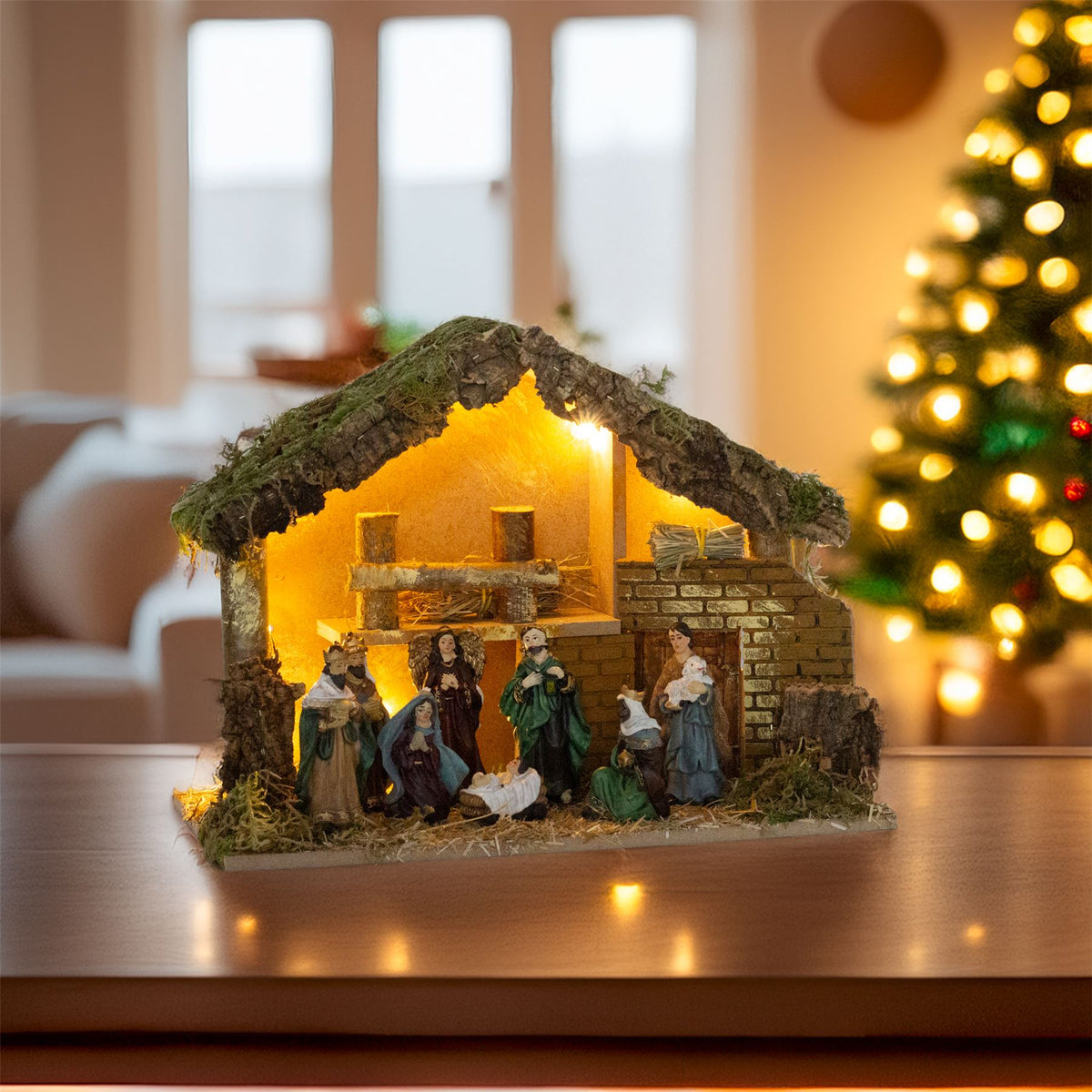 LED Traditional Wooden Nativity Stable with Lights | Christmas Nativity Scene Nativity Set - Tophatter Daily Deals