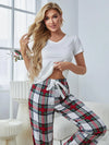 V-Neck Tee and Plaid Pants Lounge Set Loungewear Sets - Tophatter Daily Deals