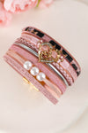 Pink Leopard Letter Print Heart Shaped Magnetic Buckle Bracelet Bracelets - Tophatter Daily Deals