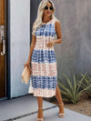 Slit Printed Round Neck Sleeveless Dress Casual Dresses - Tophatter Daily Deals