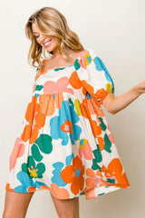 BiBi Floral Puff Sleeve Mini Dress Casual Dresses - Tophatter Daily Deals
