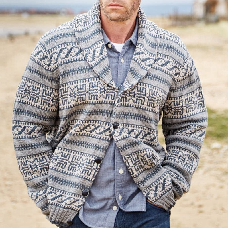 Warm Men's Cardigan - Shawl Lapel, Jacquard Knit, Winter 3D Changing Face Moving Picture Frame - Tophatter Daily Deals