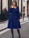 Buttoned Tie Front Long Sleeve Asymmetrical Neck Dress Casual Dresses - Tophatter Daily Deals