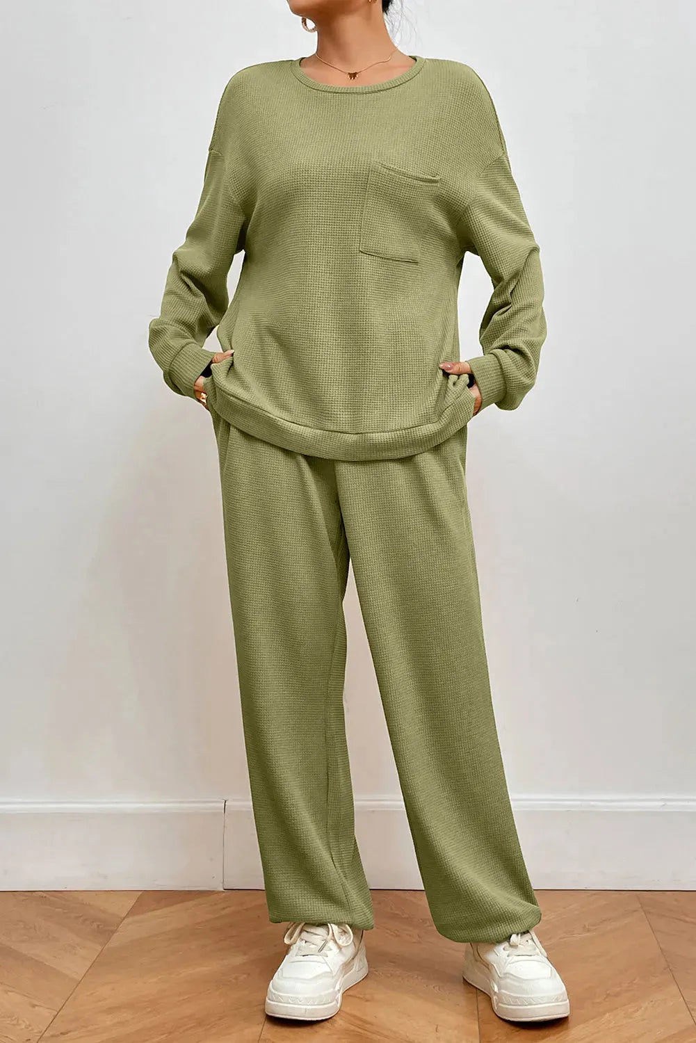 Pocketed Round Neck Top and Pants Lounge Set Loungewear Sets - Tophatter Daily Deals